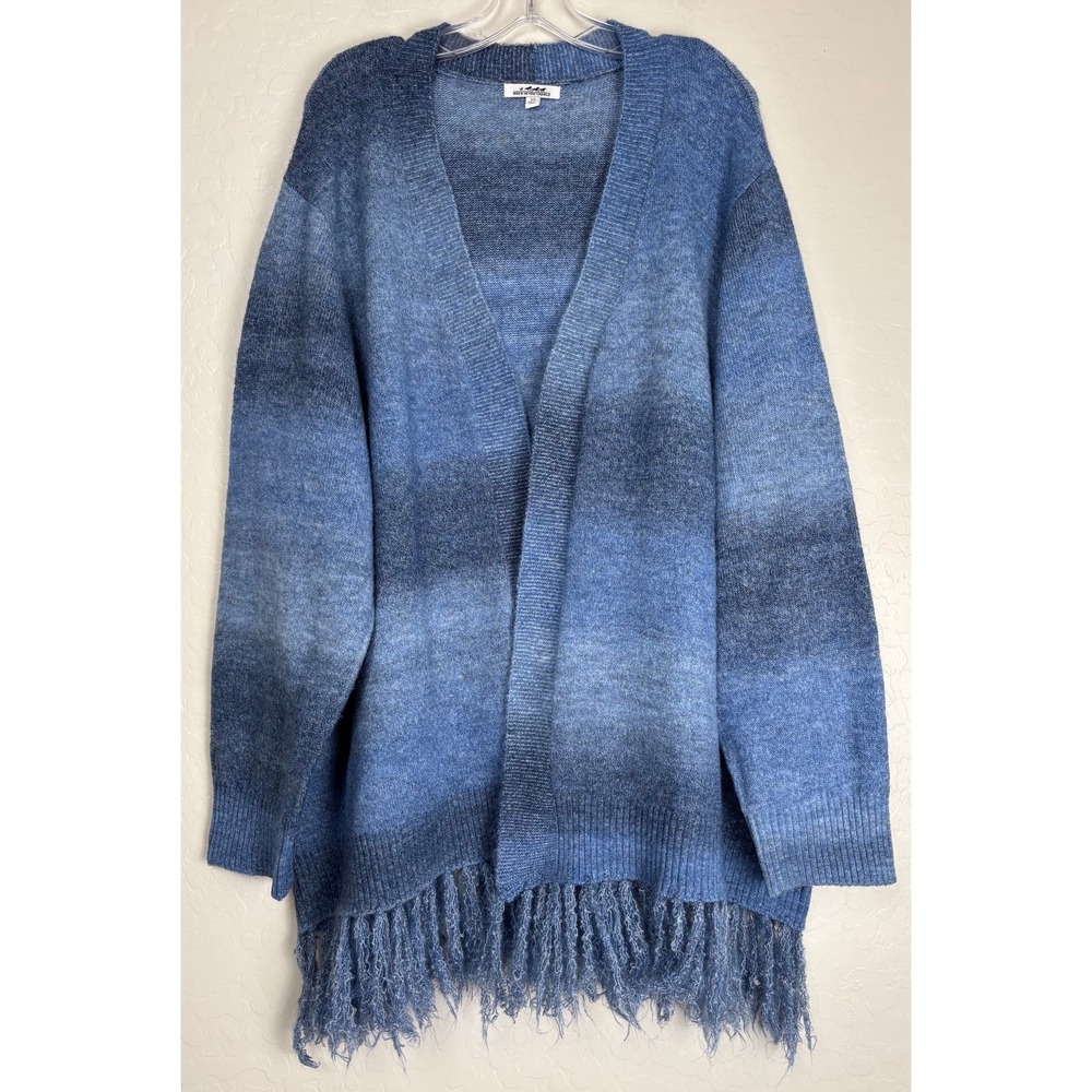 Back In The Saddle Ombre Fringe Cardigan Wool Blend Blue Southwestern 2X‎ 2017